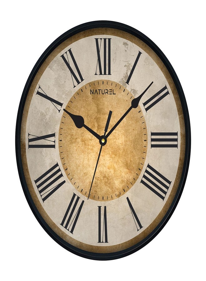 ناتشورال ساعة حائط كلاسيكية ذهبية اللون بتصميم طبيعي، مزخرفة بأحدث طراز، مزودة بزجاج (إطار أسود). - Image 1